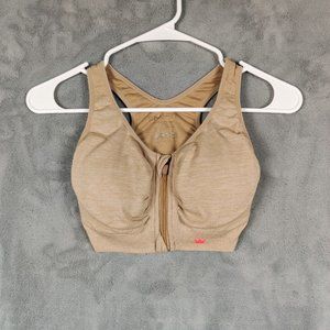 SheFit Perfect Lounge Sports Bra Women Medium Tan Racer Back Zip Front